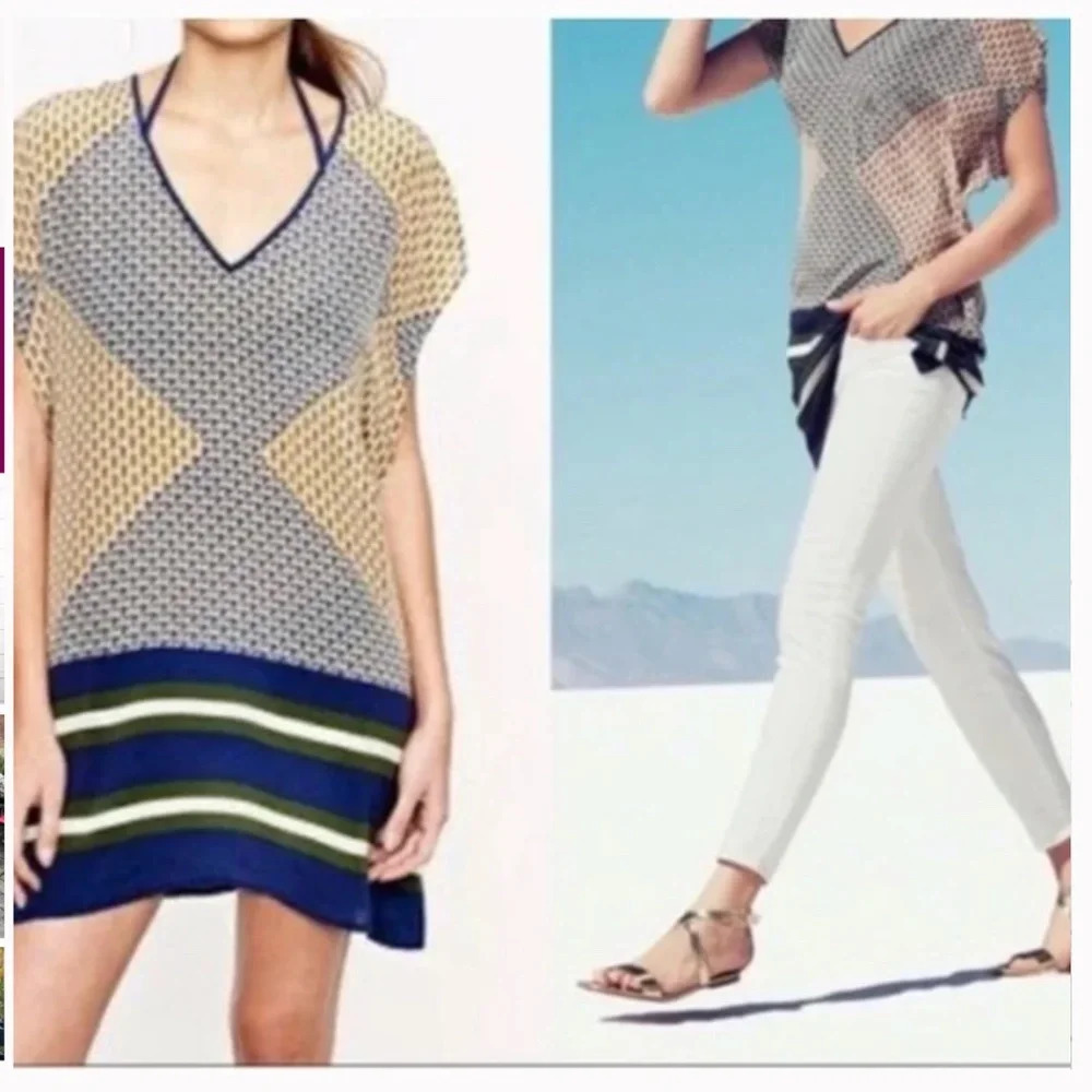 J. Crew 100% Silk Geometric Shape Tunic Size XS EUC